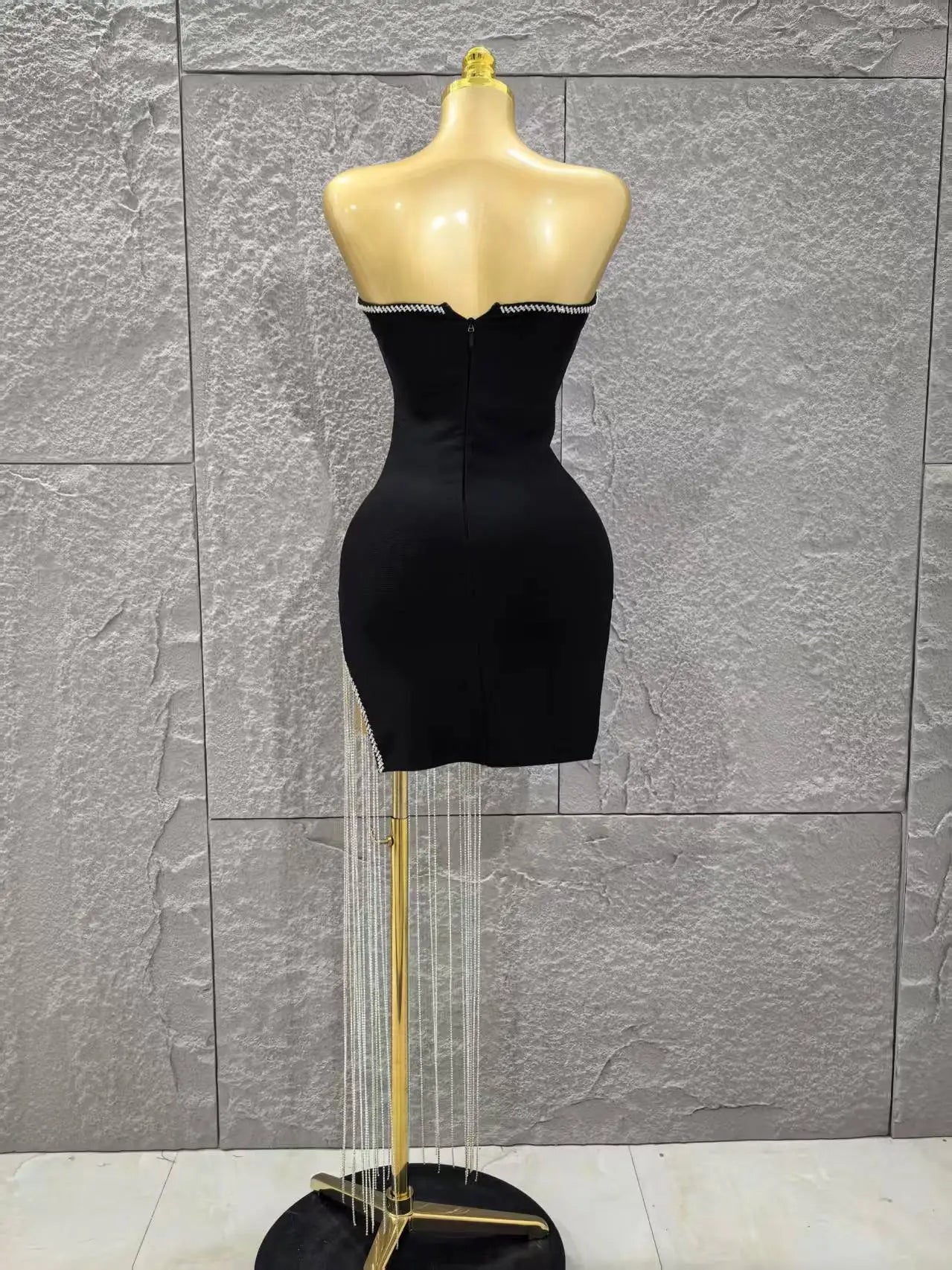 Women Sexy Strapless Diamond Chain Bodycon Mini Bandage Dress Celebrate Nightclub Party Birthday Cocktail Outfit