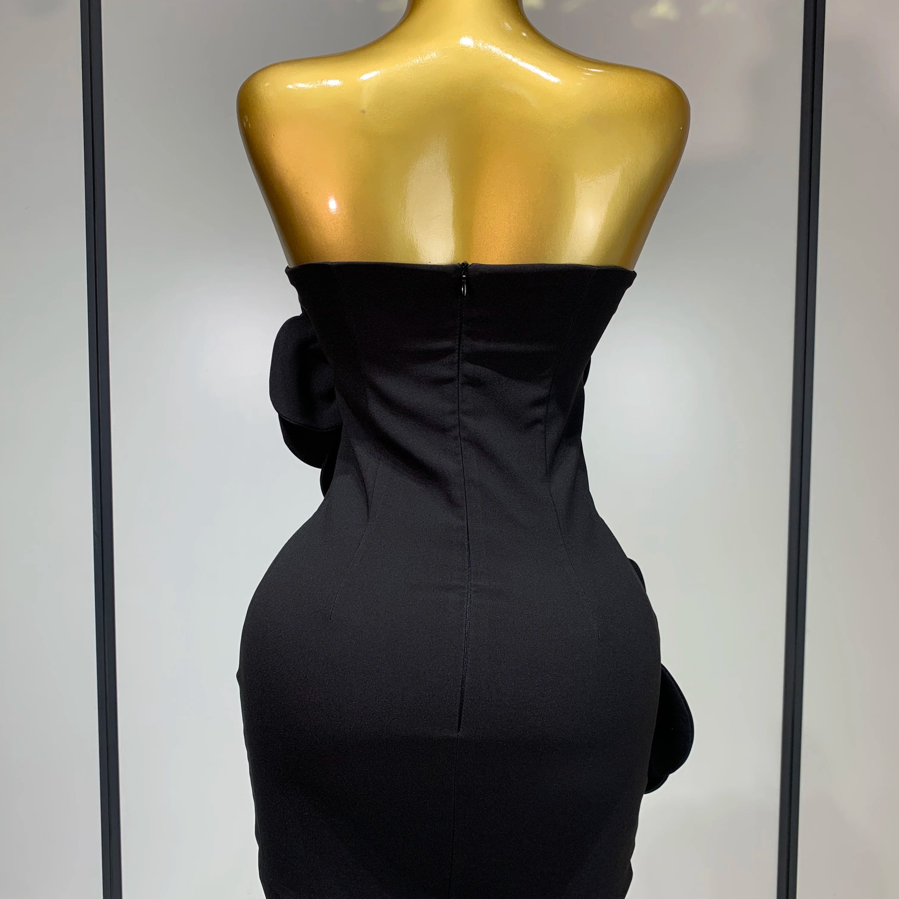 Women Sexy Strapless Backless Flower Black Mini Bodycon Dress 2025 Celebrity Elegant Evening Club Party Outfit Birthday Dresses