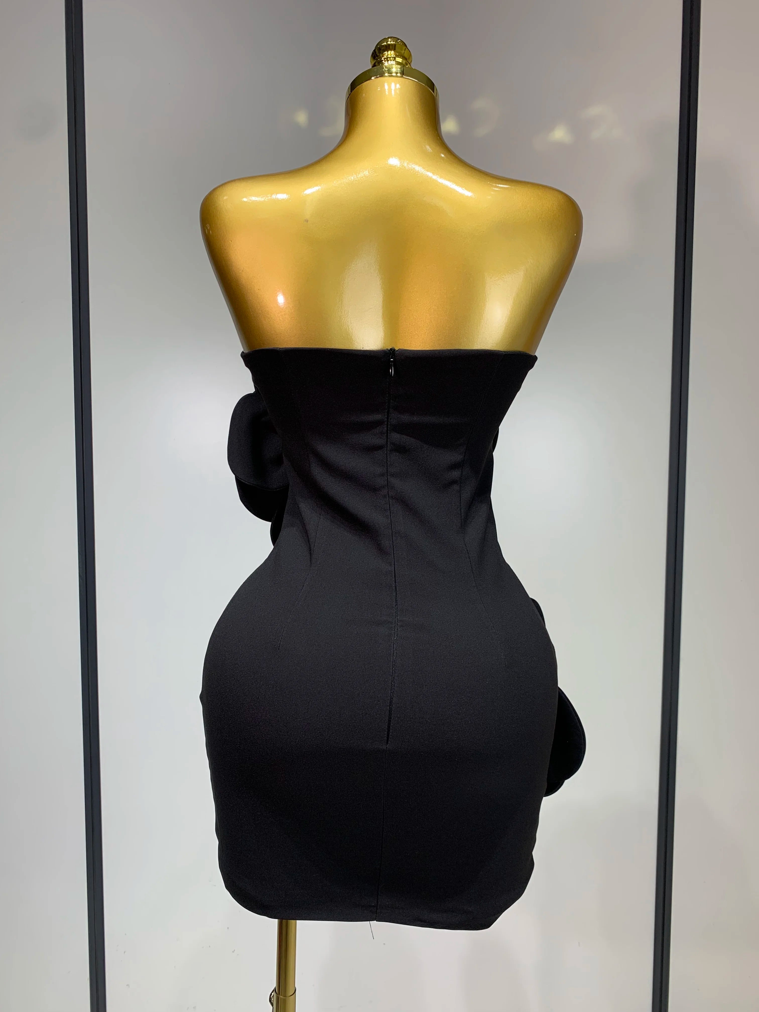Women Sexy Strapless Backless Flower Black Mini Bodycon Dress 2025 Celebrity Elegant Evening Club Party Outfit Birthday Dresses