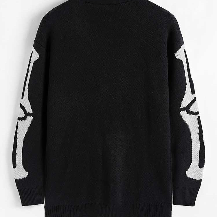 ZAFUL Men's Sweater Cardigan for Halloween Skeleton Pattern Button Fly Cardigans Autumn Winter V-Neck Long Sleeves Sweater Coats