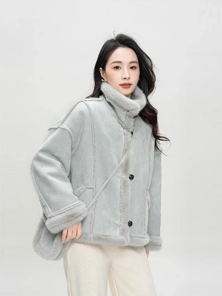2025 Winter Fashion New Women's Simulated Fur Coat Thickened Imitation Fur Integrated Stand Collar Thickened Warm Coat