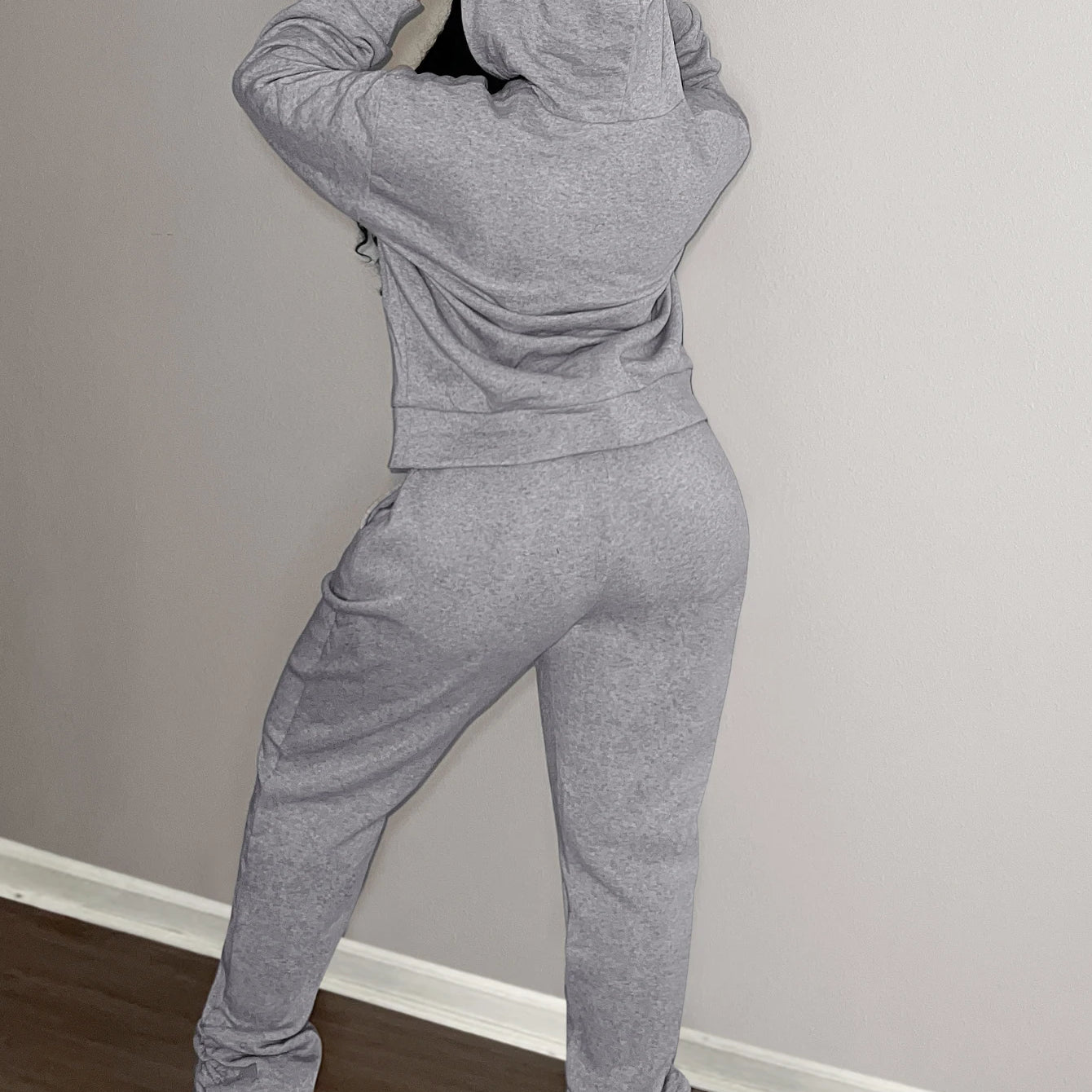 LW Plus Size Two pieces sets Hooded Collar Kangaroo Pocket Hoodie Top + Stacked pants sets casual Tracksuit Set for Autumn winte