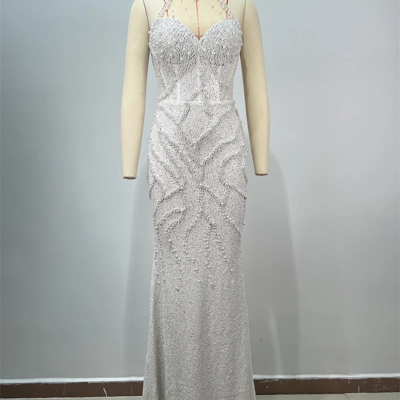 2025 New Pink Sequins Sexy High Slit Strapless Long Dress Graceful Woman Wedding Party Dress Red Carpet Goddess Vestido