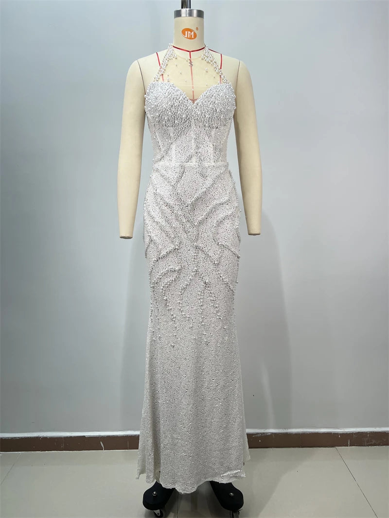 2025 New Pink Sequins Sexy High Slit Strapless Long Dress Graceful Woman Wedding Party Dress Red Carpet Goddess Vestido