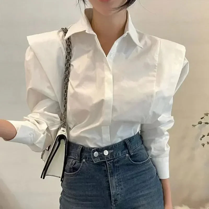 Women's Shirt Autumn 2023 New Chic Long-Sleeve Loose Blouses Street Elegant Tops Shirt OL office women blouses and tops shirts white