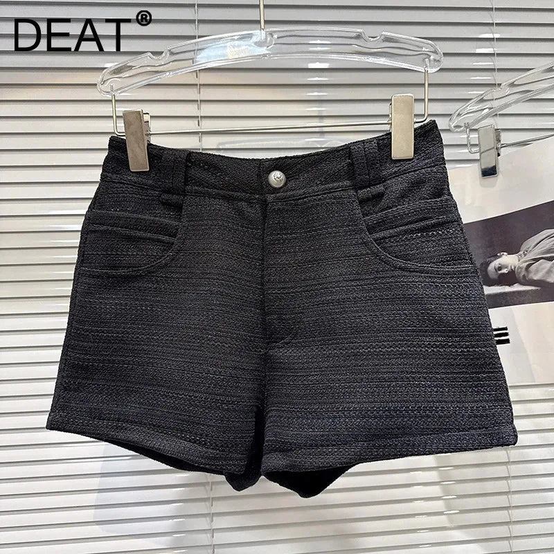 Winter New Sweet Temperament Solid Color Woven Woolen Shorts For Women Casual Solid Color Boot Short Pants 11A07806