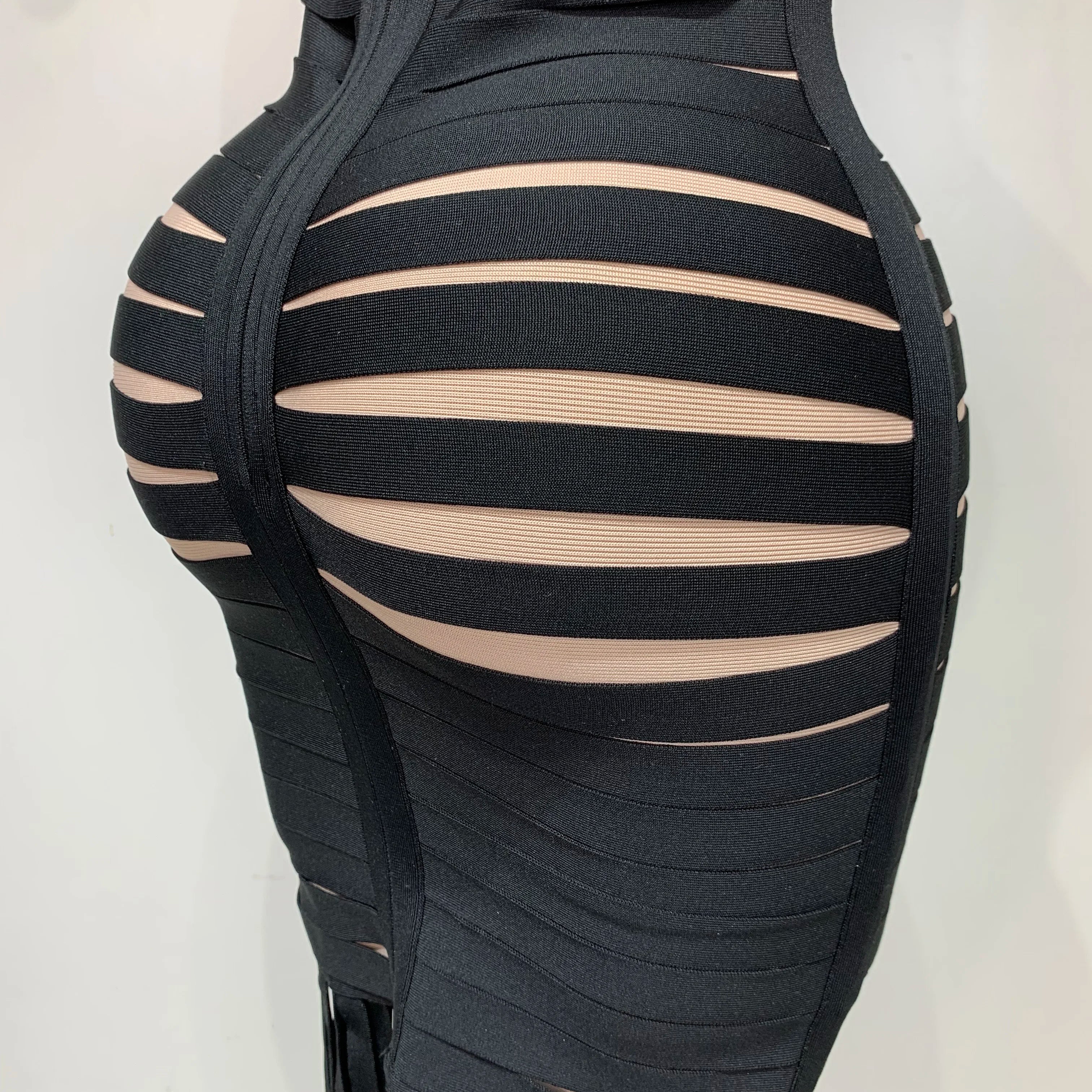 Women Sexy Sleeveless Square Collar Black Tassel Long Bandange Dresses Elegant Evening Party Birthday Gown Design Club Dress
