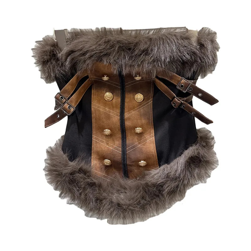 Winter New Fashion Furry Patchwork Suede Outerwear Camisole Vest For Women Backless Outwear Tank Top Female 11A07578