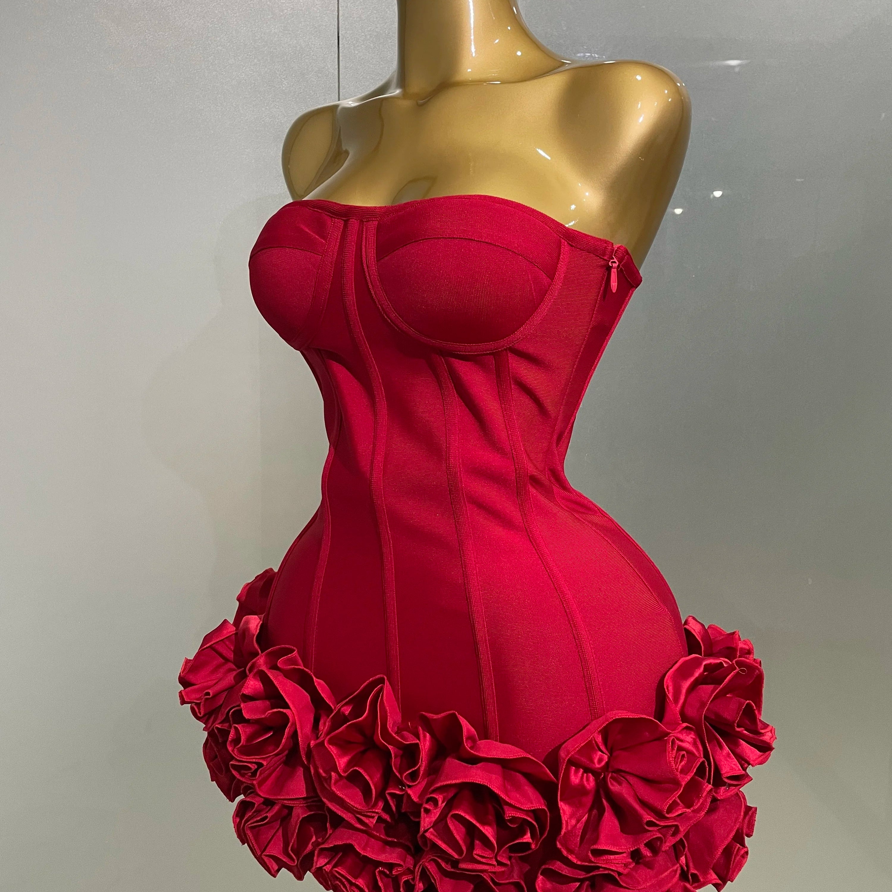 2025 Sexy Evening Bandage Dress Strapless Bodycon Flowers Mini Celebrity Women Birthday Party Dress Photo Shoot Nightclub Outfit