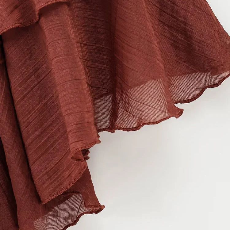 European and American style fashion all-match long-sleeved dress pleated new women's clothing ruffled tie waist dress