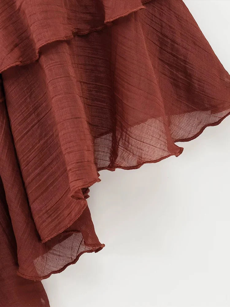 European and American style fashion all-match long-sleeved dress pleated new women's clothing ruffled tie waist dress