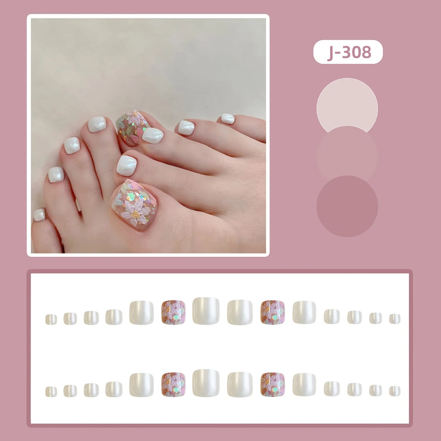 24pcs Flower Print Press on Toenails Summer Wearable False Toe Nails Wearable Spicy Girl Sweet Korean Style Fake Toenails 2