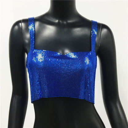 Sexy Metal Sequin Tank Top For Women y2k Summer Beach Backless Crop Top Rave Festival Club Outfits Camisole