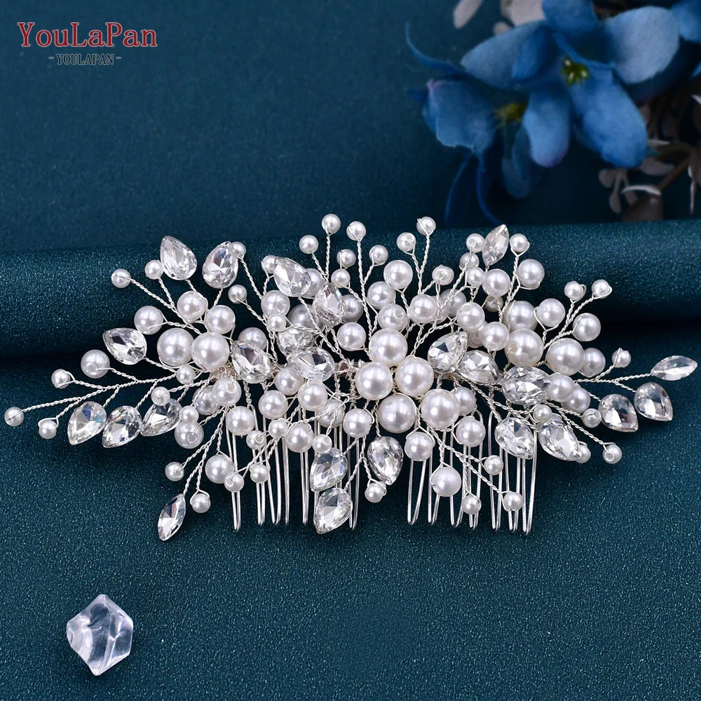 YouLaPan Pearl Hair Comb for Bride Wedding Headwear Hair Ornaments Accessories Woman Hair Clip Bride Tiara Headdresses HP42