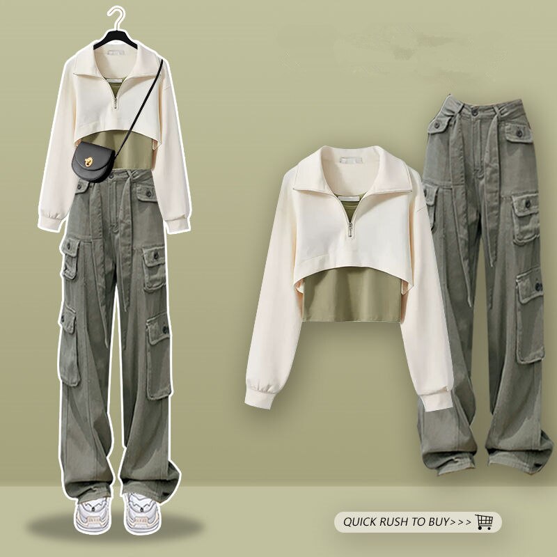 Women Spring Autumn Fashion Zipper Sweatshirt Vest Wide Leg Pants 1 or 3 Piece Set Lady Casual Tops Trousers Outfits 2024 Suits