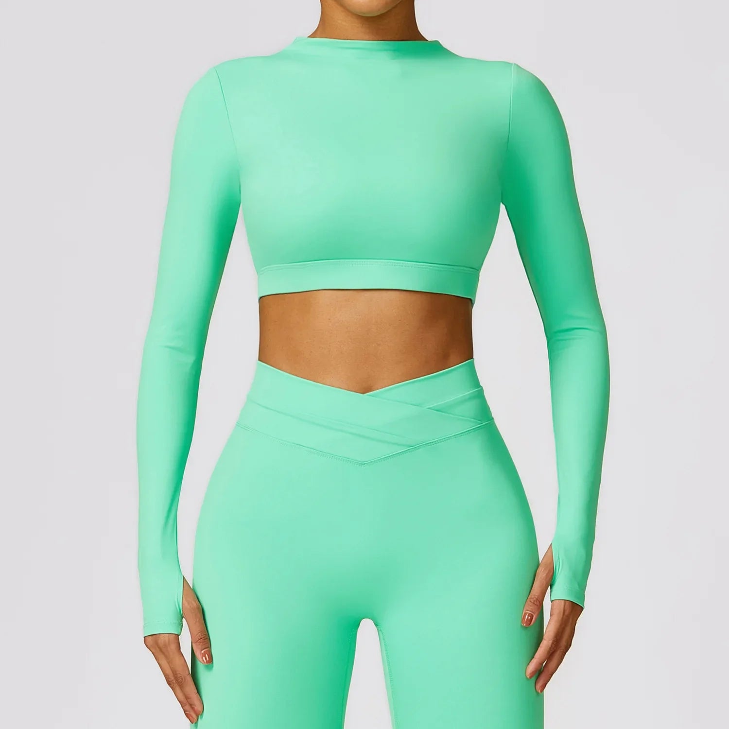 New Women's Long Sleeve Top Yoga Shirts Running T-Shirt Workout Running Fitness Gym Sports Top Training Crop Top Solidcolor apple green
