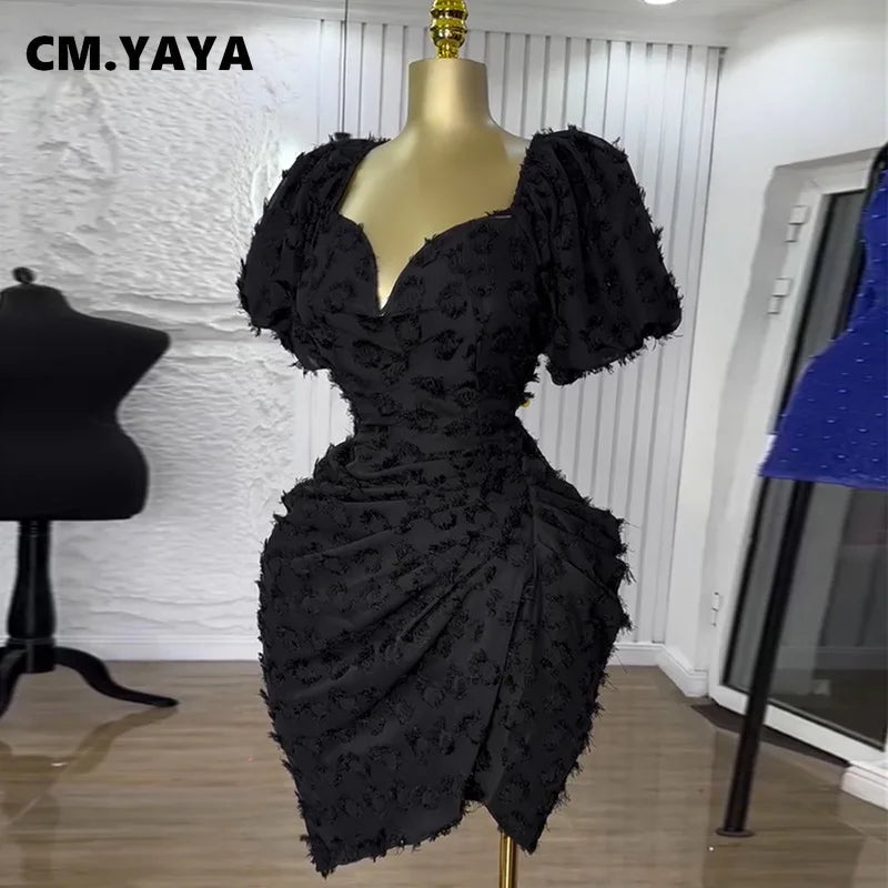 Summer Women Lantern Short Sleeve Side Split Ruched Midi Mini Dress 2025 Fashion Sexy Night Club Party Dresses Vestidos