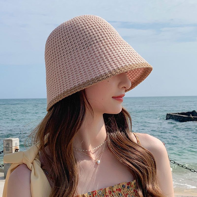 Summer Bicolor Knit Bucket Hat For Woman 2024 Trendy Black Bucket Hat Sun Caps Fashion Trend Charm Y2k Young Girl Kpop Gift Girl 4 55-59 cm