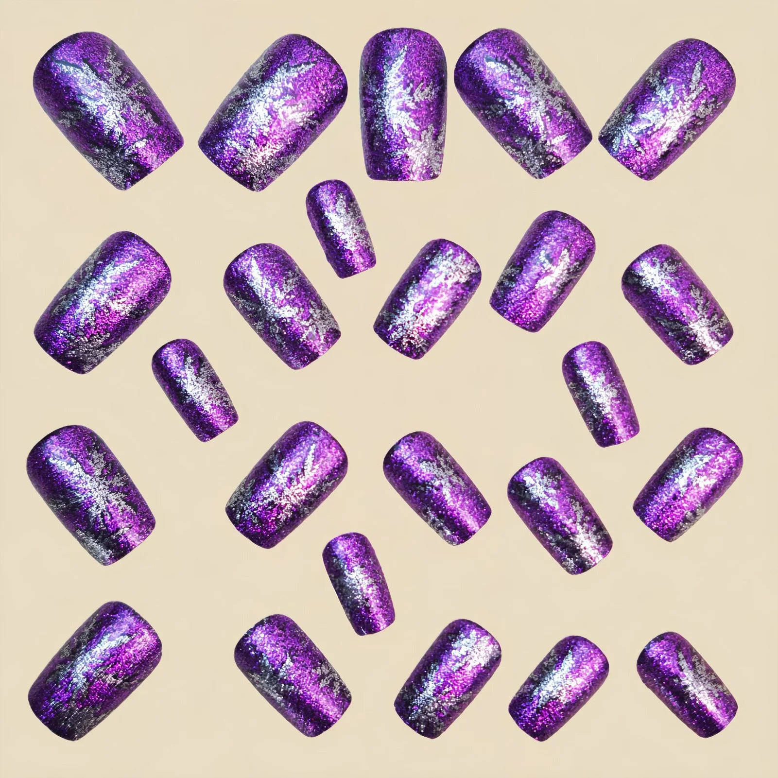 24Pcs Glossy Purple Fake Nails White Snowflake Printed Square Press On Nails Women Christmas Party False Nails DIY Manicure