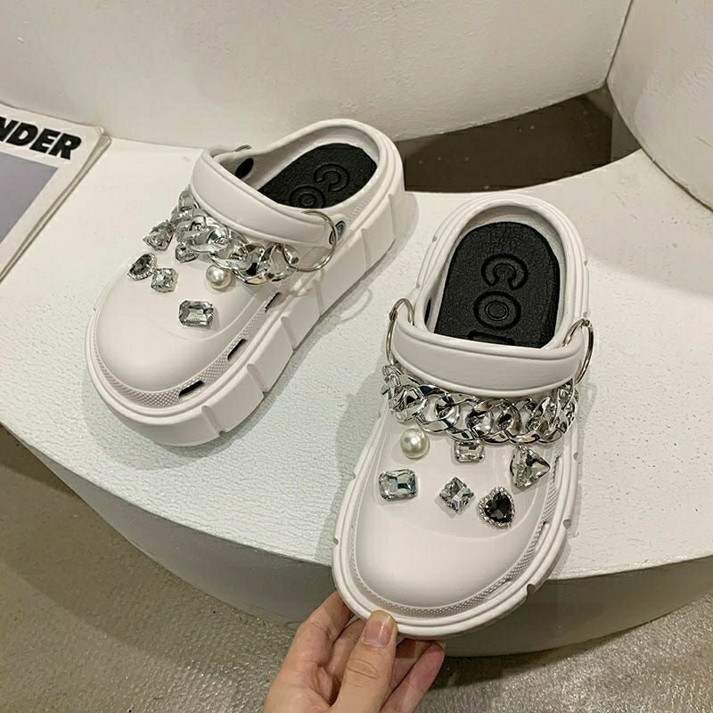 Summer Women Slippers Platform Clogs Outdoor Garden Shoes Female Pool Sandals Bathroom Flip Flops Mules Ladies Beach Slides white DIYchainzuan
