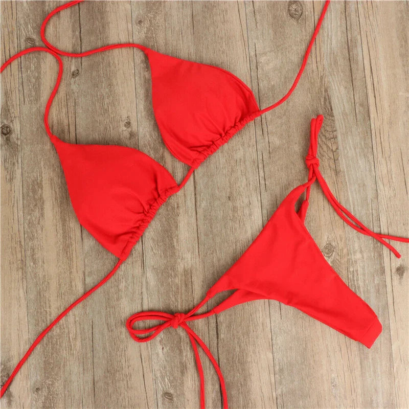 Sexy Micro Bikini Sets Thong Triangle Swimsuit Brazlian Bathing Suit Summer Solid Swimwear Biquini Swimming Pool Beachwear 2023 Red 2