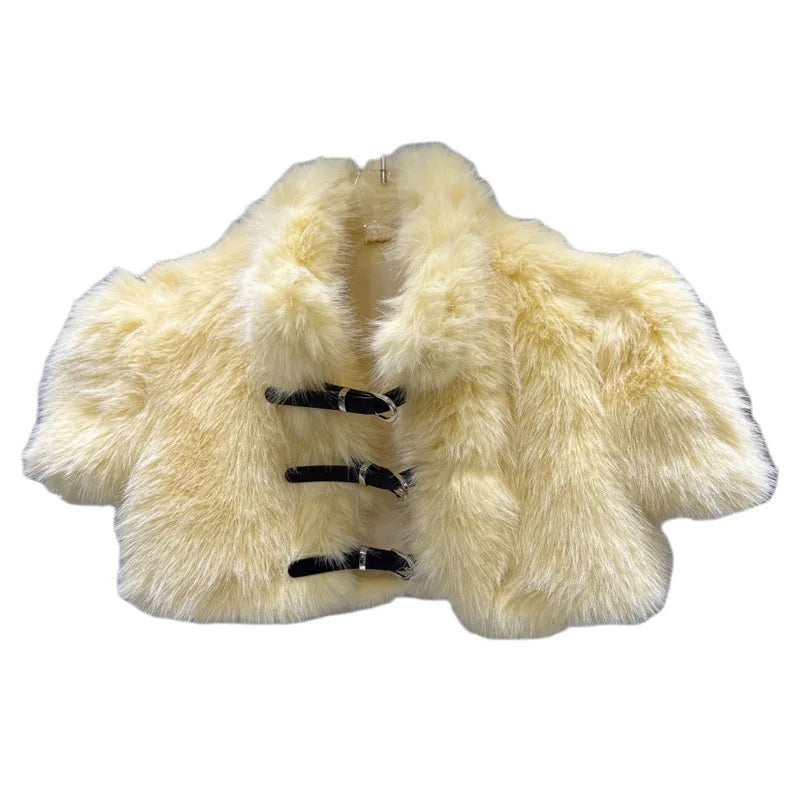 Winter New Fashionable Faux Fur Short Sleeve Coat Shawl For Women High Waist Soft Versatile Tops Female 11A07687