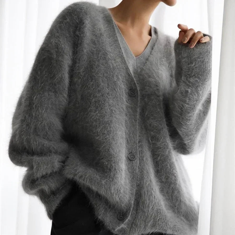 Cross-border hot autumn/winter imitation sable woman lazy loose sweater coat soft long-sleeved knitwear woman Dark Gray