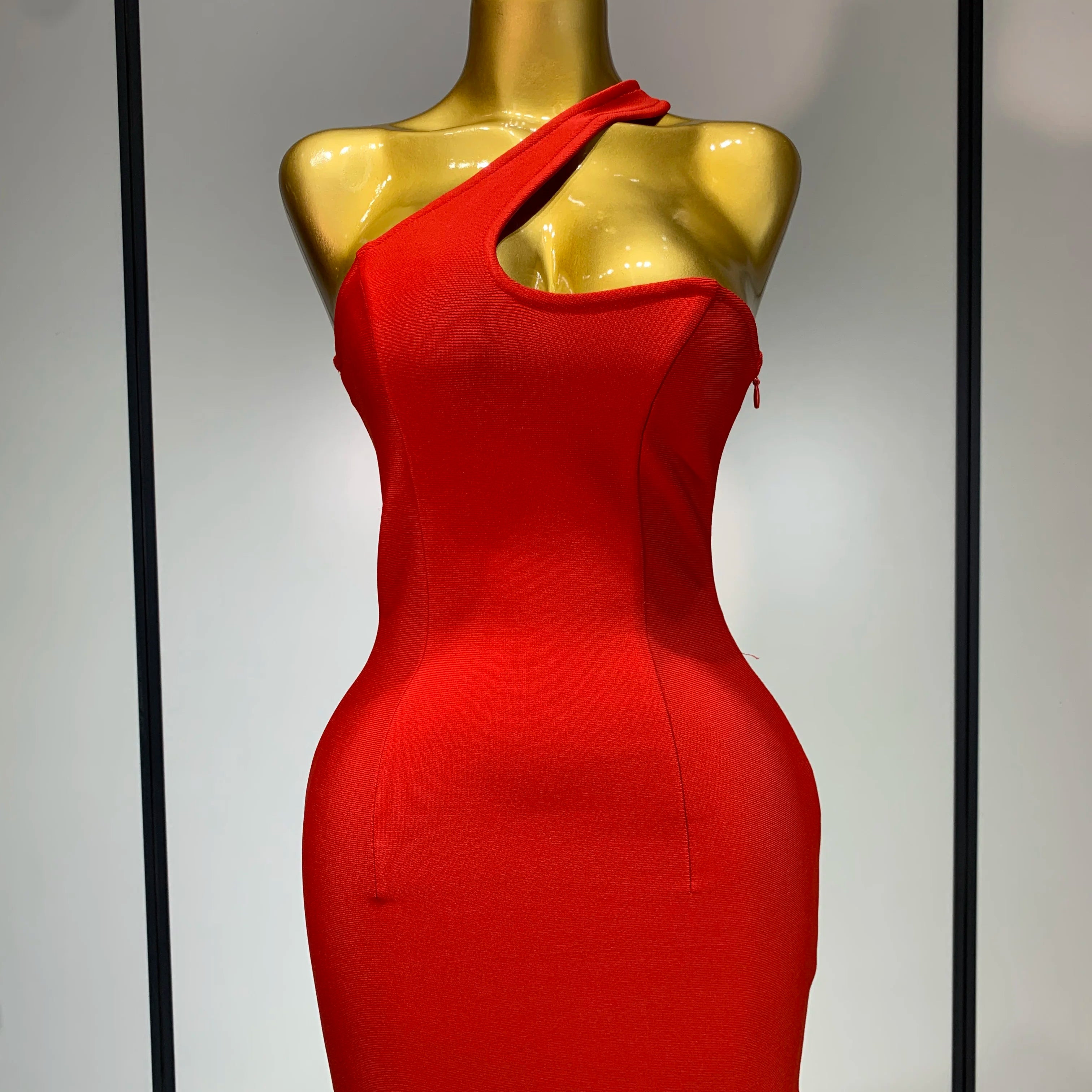 Luxury Birthday Dress Women Red Color Sexy One Shoulder Bodycon Bandage Mini Dress Celebrate Club Party Evening Fashion Dress Red
