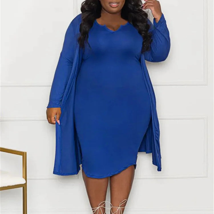 Wmstar Plus Size Dress Sets 2 Piece Outfits Maxi Dresses Out Wear Coat Sexy Matching Suit Fall Clothes Wholesale Dropshipping Blue