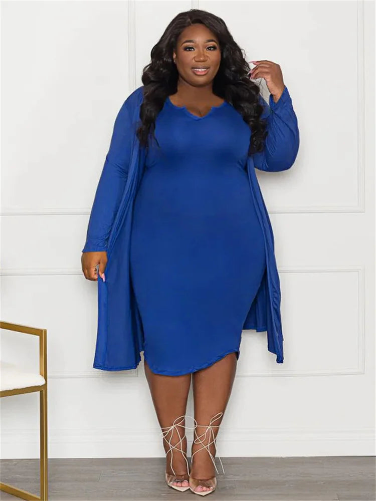 Wmstar Plus Size Dress Sets 2 Piece Outfits Maxi Dresses Out Wear Coat Sexy Matching Suit Fall Clothes Wholesale Dropshipping Blue