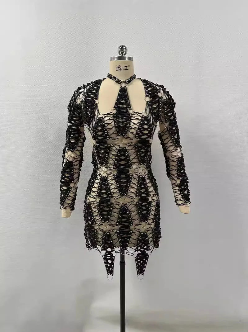 Black Color Women Sexy Halter Off the Shoulder Backless Knit Bodycon Mini Dress Celebrate Performance Costume Stage Wear black