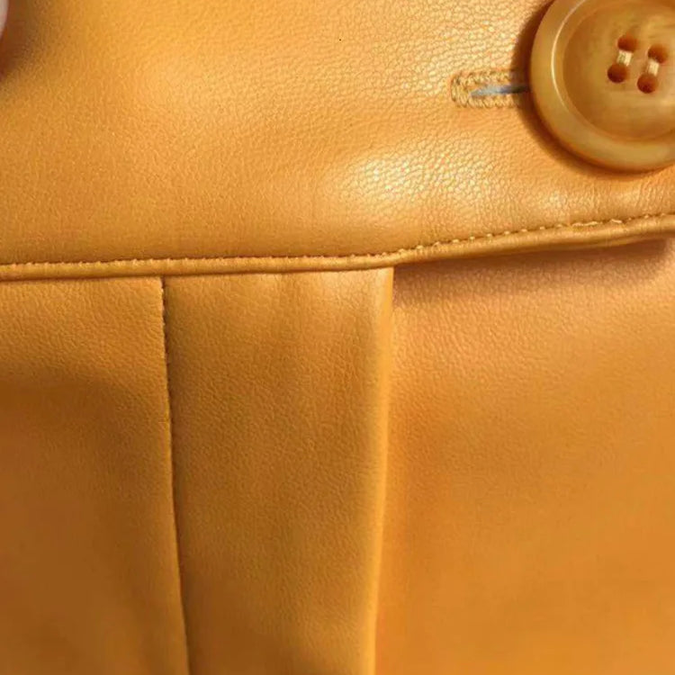 DEAT Fast Delivery New Fashion Korean Female PU Leather Mid-calf Length Spit Sexy High Waist Skirt AY095