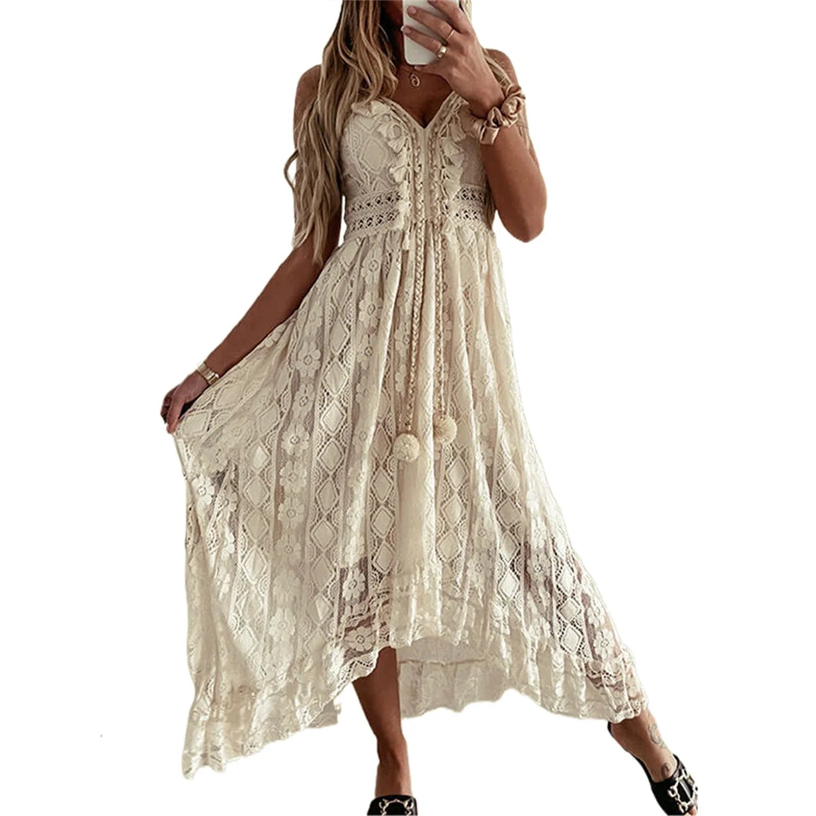 Summer White Dress For Woman 2023 Trendy Casual Beachwear Cover-ups Outfits New Boho Hippie Chic Long Maxi Dresses Elegant Party as shown picture 3