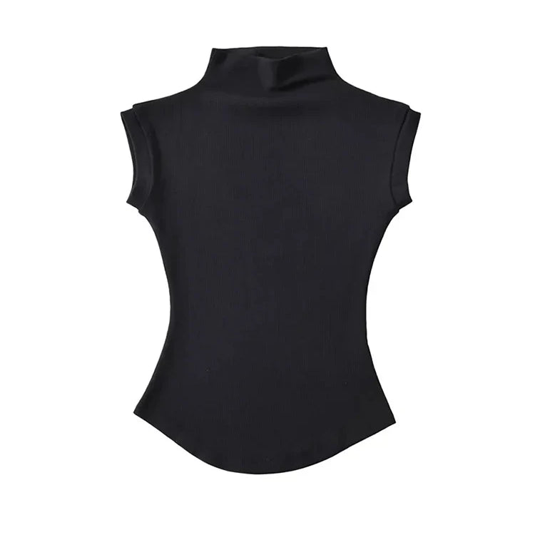 Women Summer Sexy Turtleneck Sleeveless T-Shirts Tops Solid Slim Fit Pullovers Causal Tees Shirts Female Streetwear Basics Tees