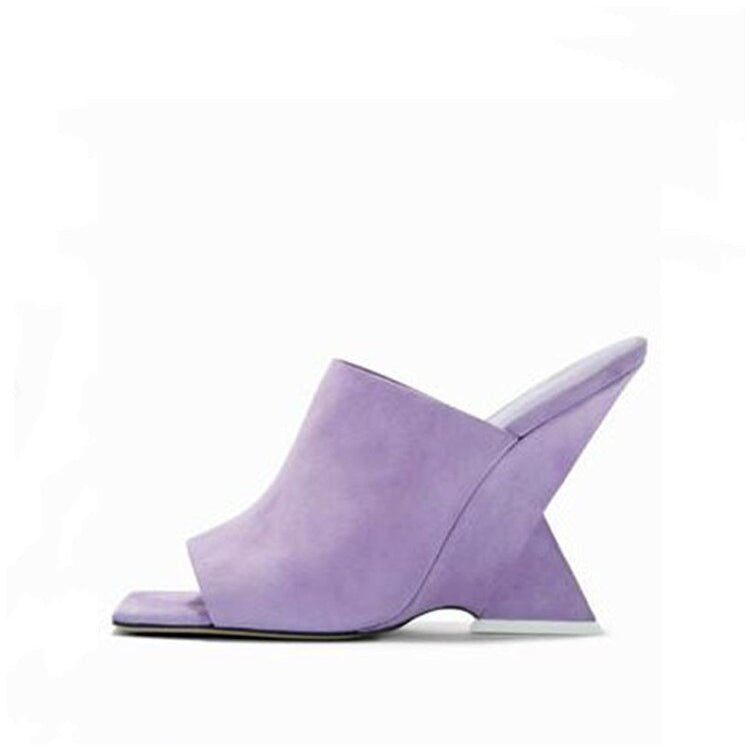 Women's New Summer High-heeled Diagonal Heeled Square Sandals, Fashionable Thick Heeled Slope Heel Large purple