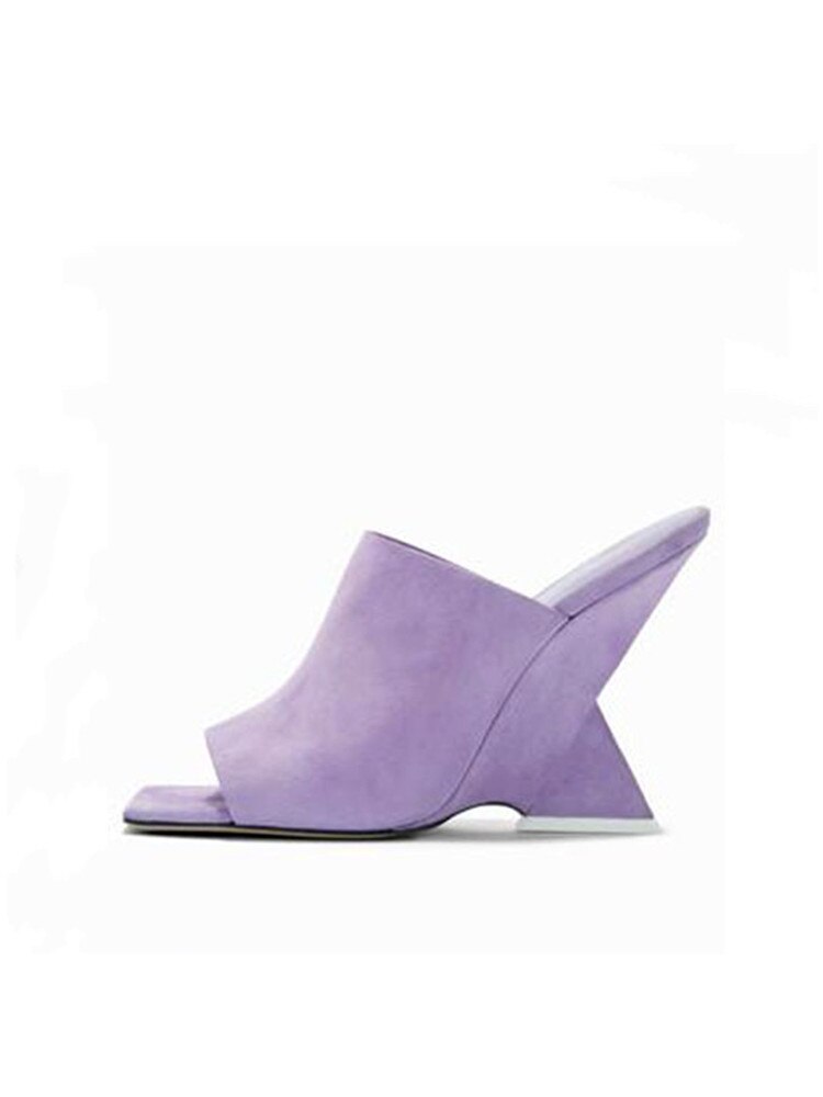 Women's New Summer High-heeled Diagonal Heeled Square Sandals, Fashionable Thick Heeled Slope Heel Large purple