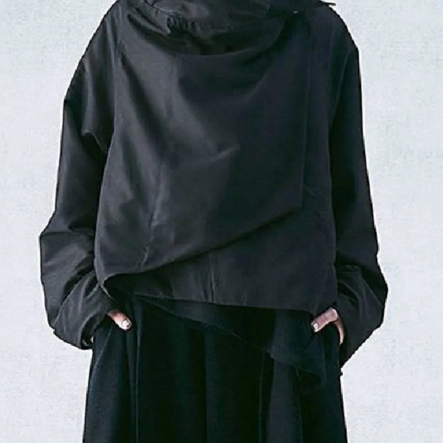 Freeacy Women's Autumn New Jacket High Neck Long Sleeves Loose Fit Coat Solid Color Asymmetrical Cool Outerwears for Female