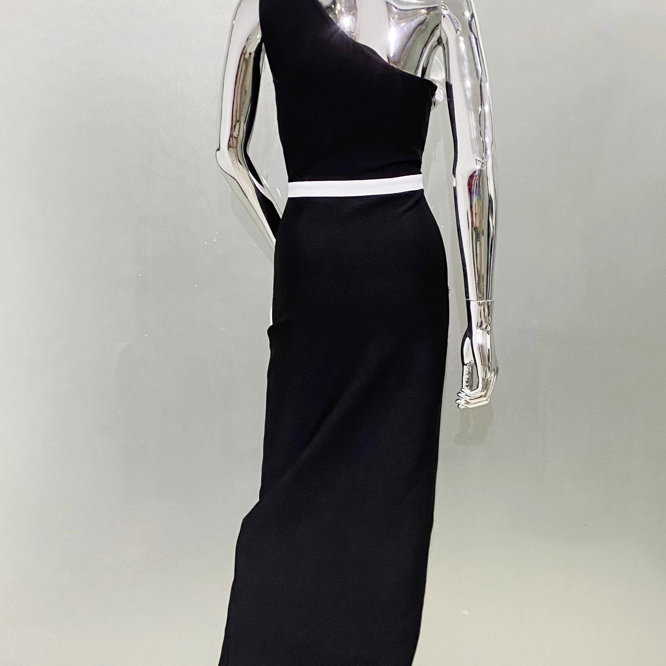 Women Sexy One Shoulder White Florals Bodycon Bandage Long Dress Fashion Celebrate Evening Party Birthday Dress