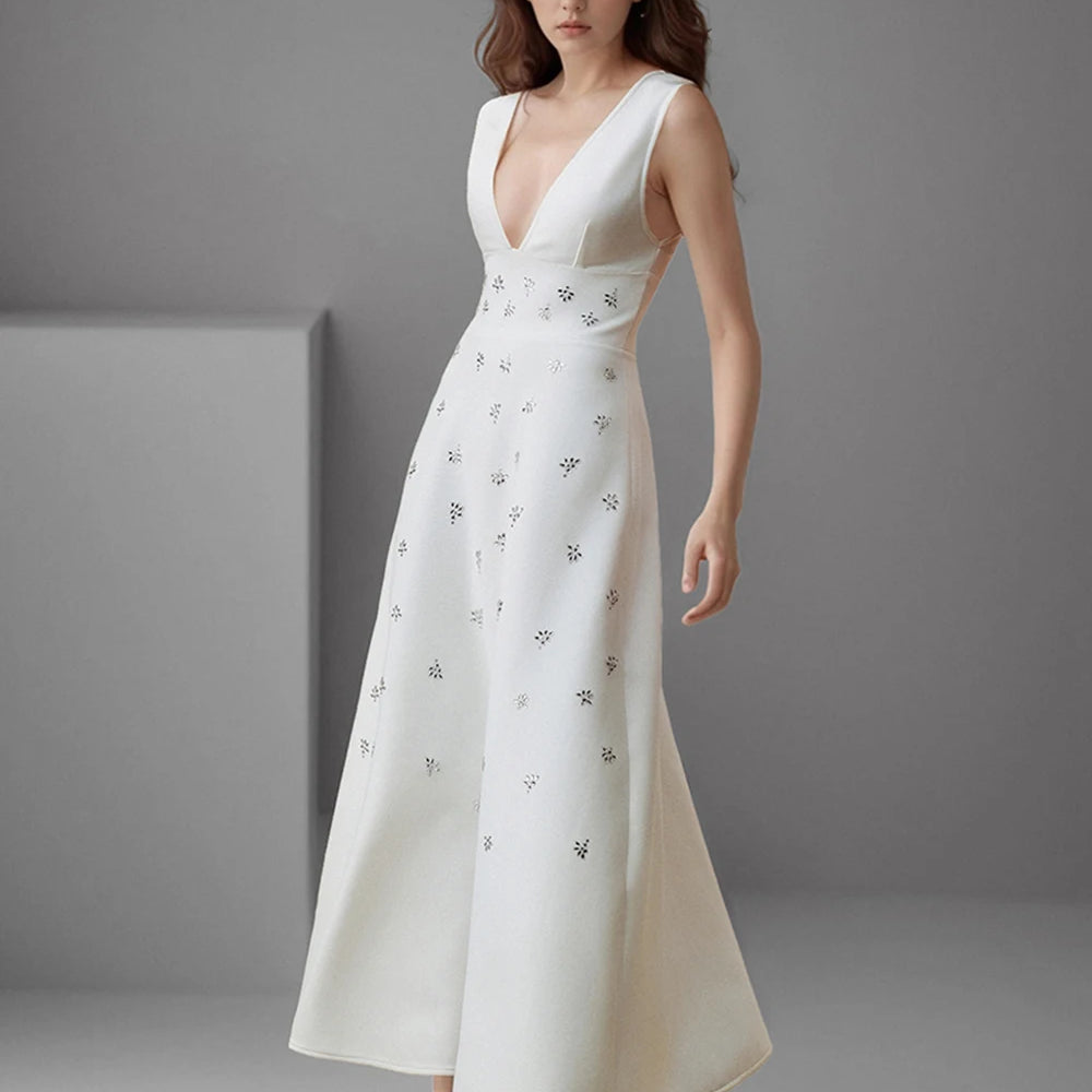 Prom Dress Elegant Crystal Sleeveless Bandage Wedding Dress For Women High waist A-line Maxi Summer Evening Party Dresses Robe