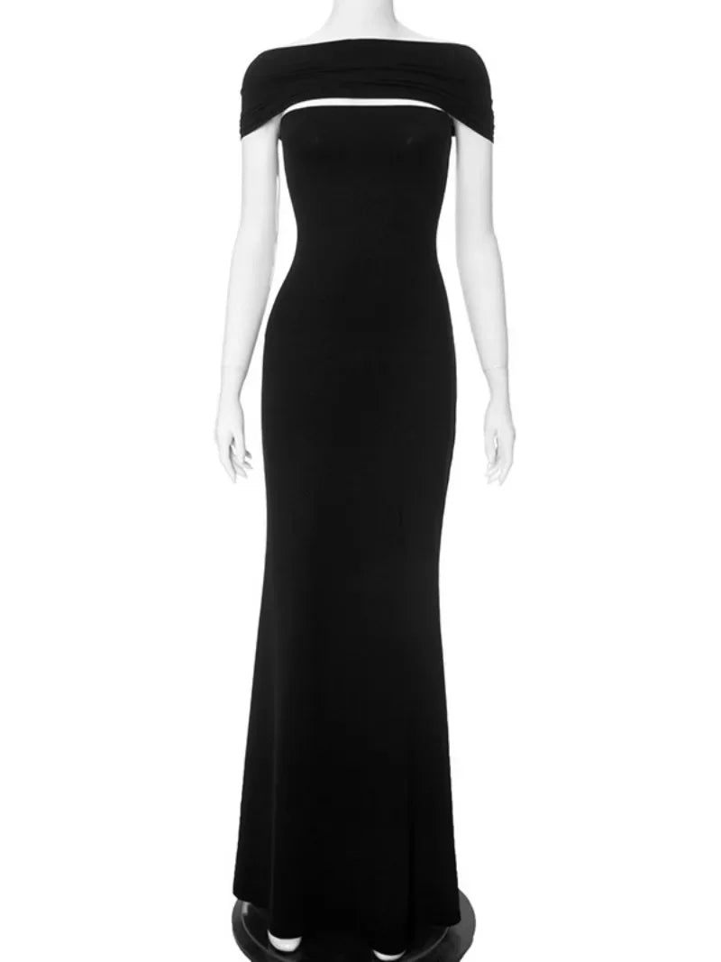 Sexy Elegant Summer Sleeveless Halter Neck Long Maxi Dresses for Women Sexy Off Shoulder Bodycon Evening Party Black Dress