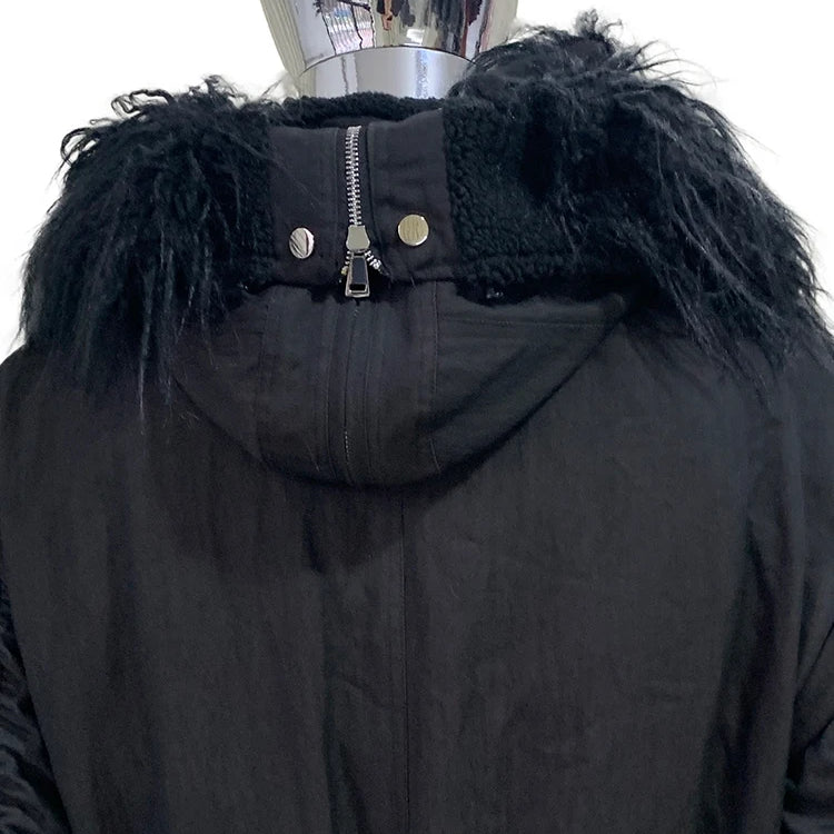 Lautaro Autumn Winter Thickened Warm Short Black Jacket Men with Faux Fur Trim Hood Zip Up Loose Casual Luxury Designer Clothes