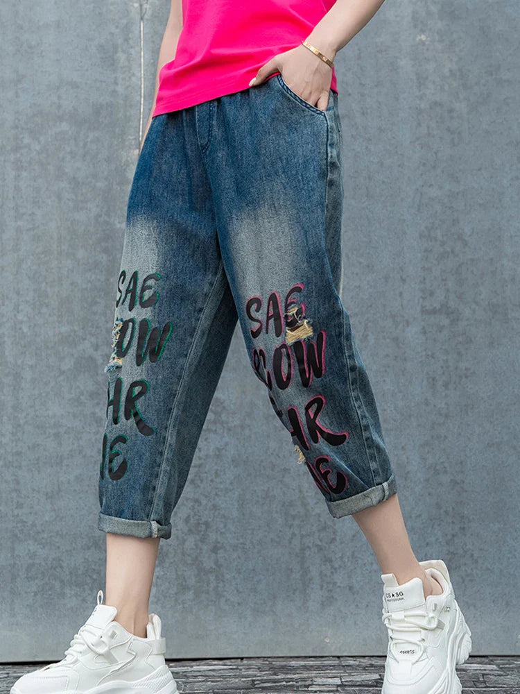 Max LuLu Spring Korean Loose Denim Pants Ladies Printed Classic Casual Elastic Jeans Womens Harajuku Vintage Harem Trousers