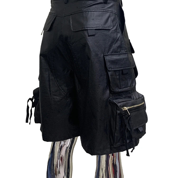 Lautaro Summer Autumn Waterproof Black Cargo Shorts for Men with Many Pockets Luxury Designer American Retro Clothes Fashion