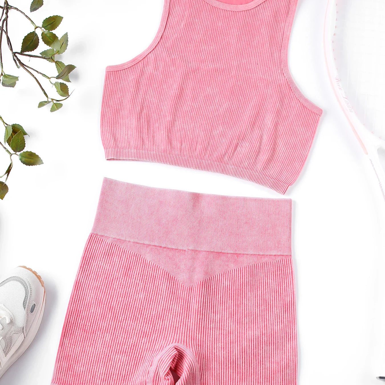 SALSPOR Wash Fitness Summer Sport Outfit for Woman High Waist Stretch Yoga Gym Set Women Activewear Running Outdoors Shorts Sets Pink