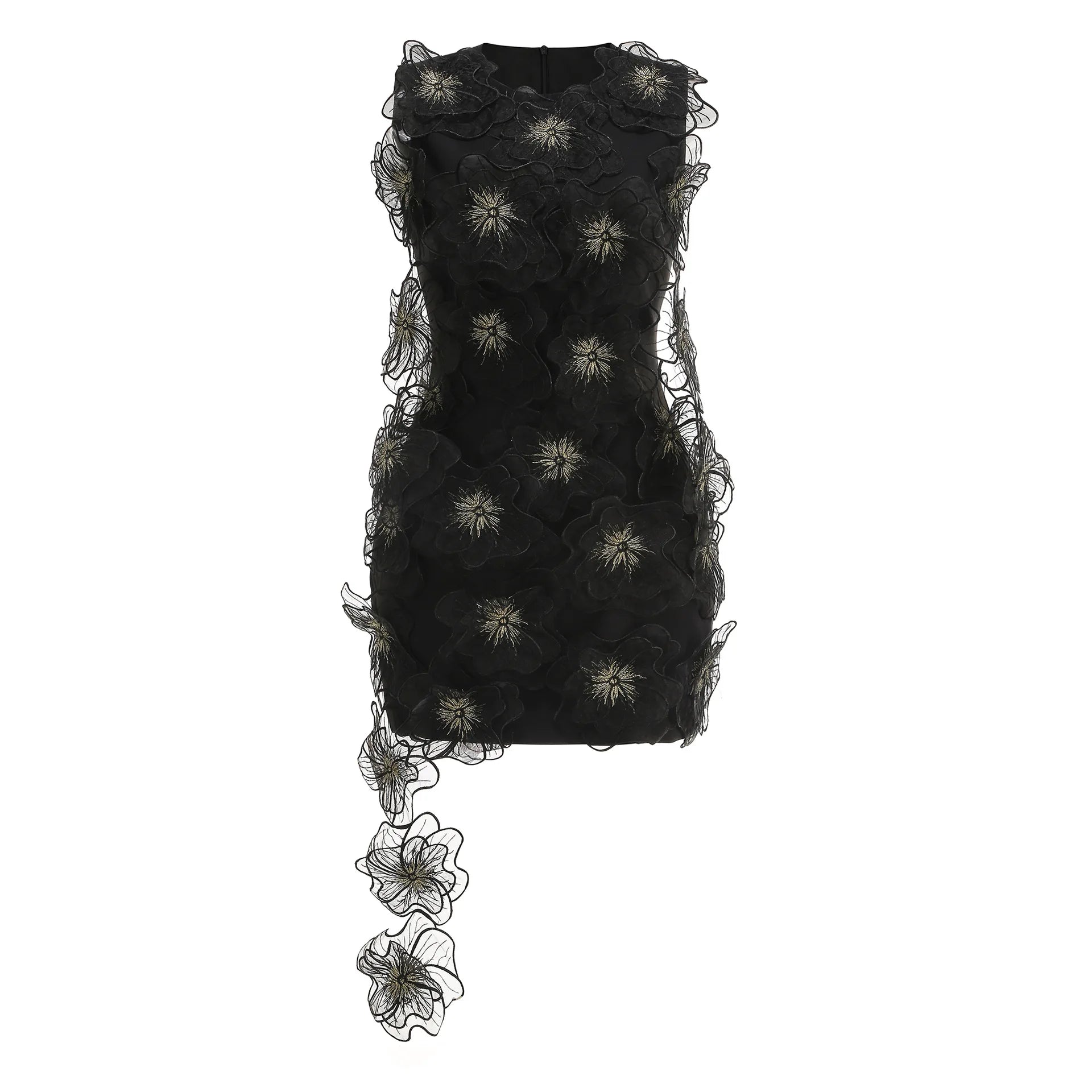 Black Color Women Sleeveless 3D Florals Bodycon Mini Draped Dress Cute Girls' Birthday Party Fashion Cocktail Dress Vestido black