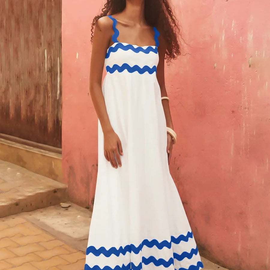 Striped O Neck Printed Long Maxi Dress Women Fashion Sleeveless Streetwear Female Loose Beach Holiday Vestidos Robes