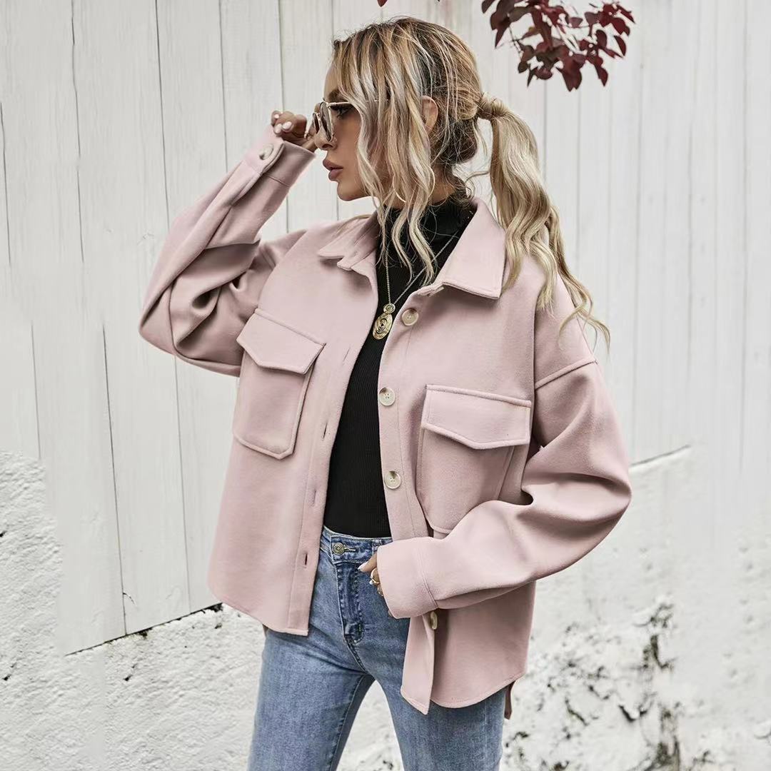 Women Jacket Office Autumn Female Vintage Pockets Trench Coat Winter Warm Jackets Branded Oversize Luxury Outerwear Pink