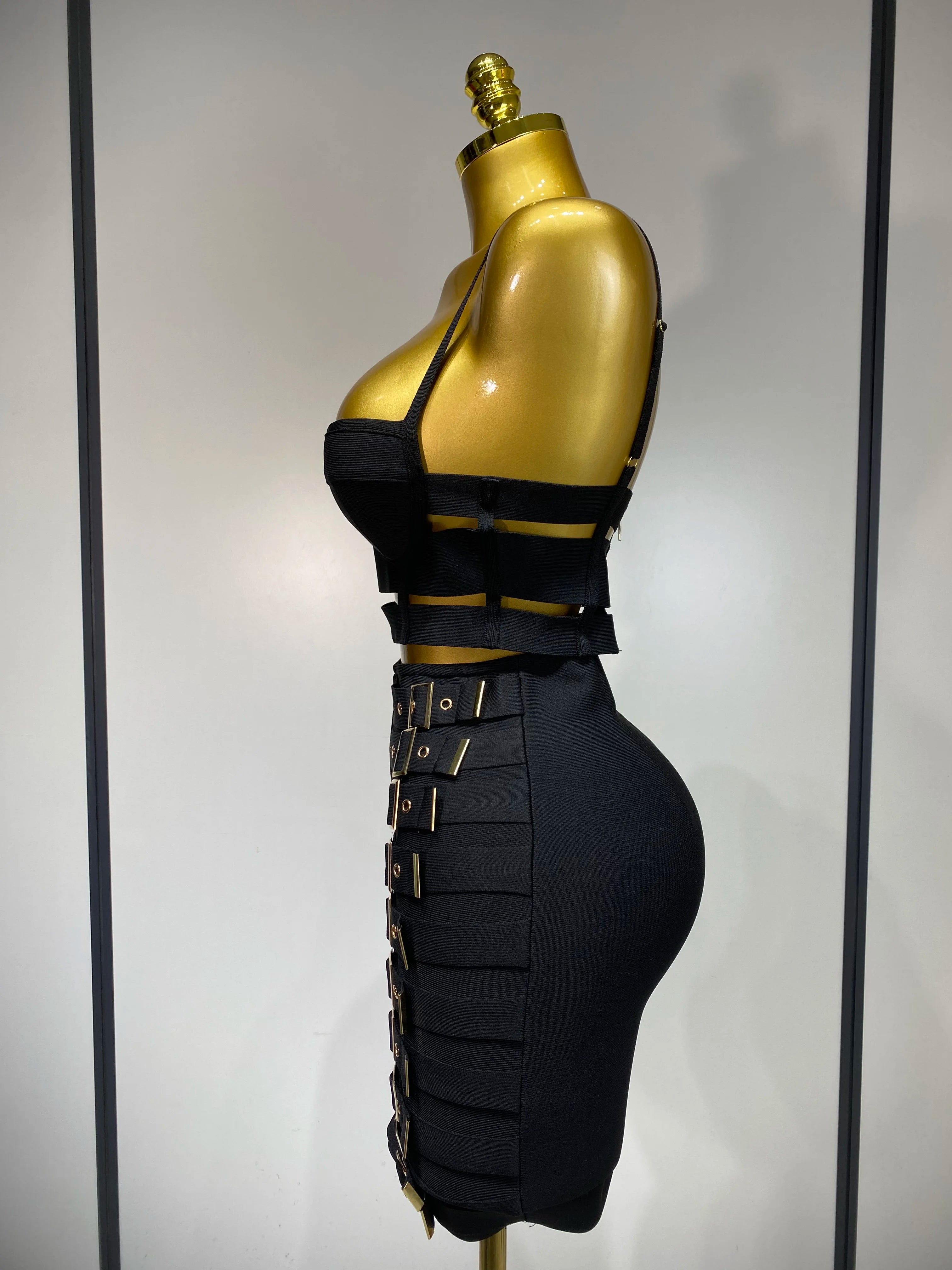 Women Sexy Black Cut Out Bodycon Bandage Skirt Two Piece Set 2025 Celebrity High Streeet Evening Birthday Club Party Outfits