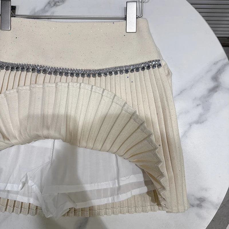 Winter New Heavy Industry Diamond Edge Woolen Solid Color Skirts For Women Versatile Pleated Skirt Female 11A07961