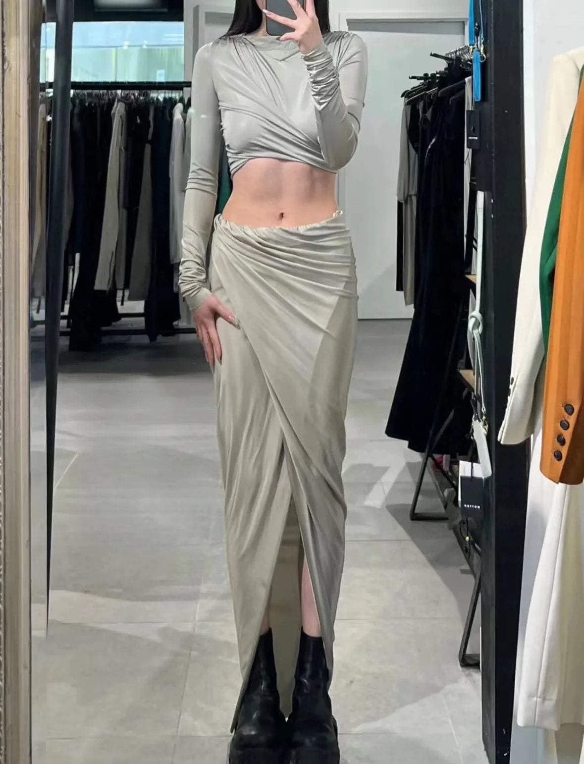 2024SS Summer Luxury New Women Slit Chic Casual Midi Skirt for Ladies 2 Color Gdnz 3.13